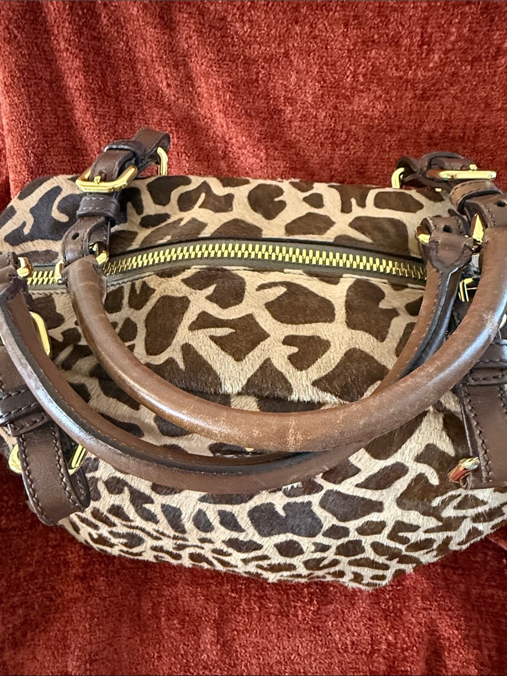 Prada Leopard-Print Calf Hair Top-Handle Satchel in Brown and Cream - Picture 3 of 10